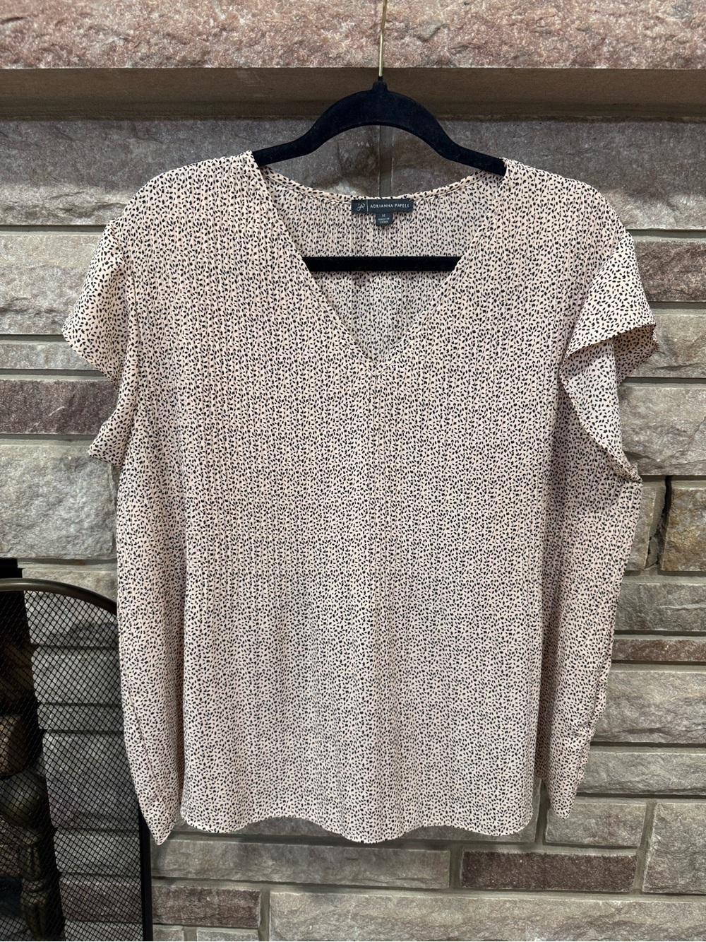 Adrianna Papell Cream Blouse with Black Micro Print